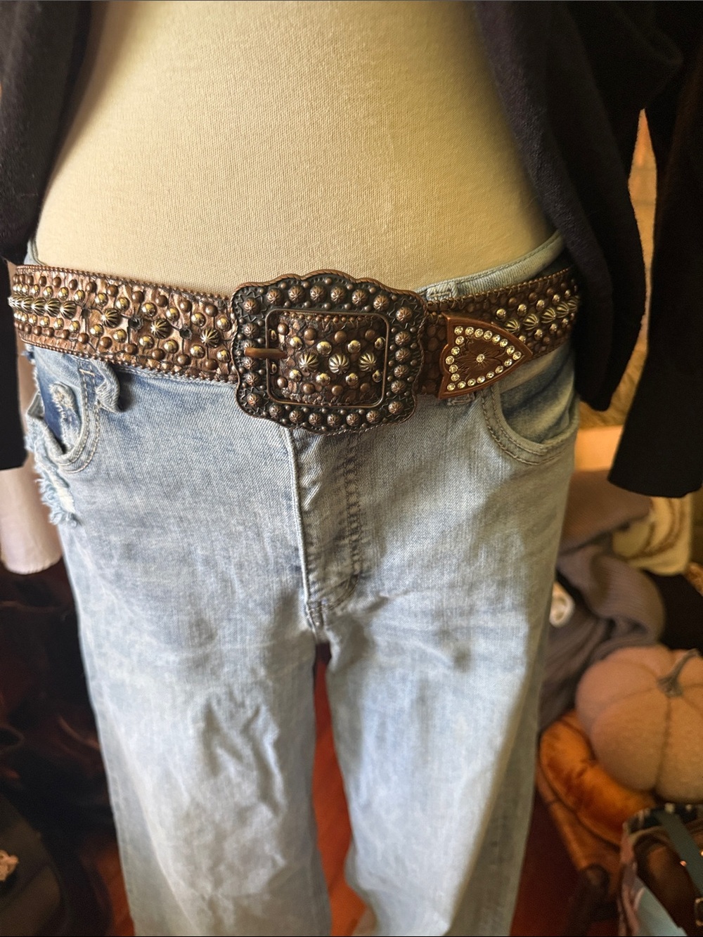 Vintage Rod's Western Palace Studded Rhinestone Leather Belt M Pristine